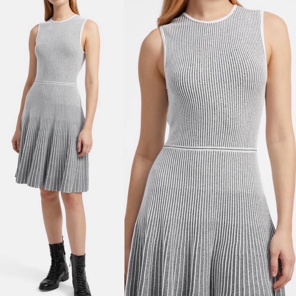 Theory Women’s Novelty Marled Pleated Prosecco Flare Dress, size Small